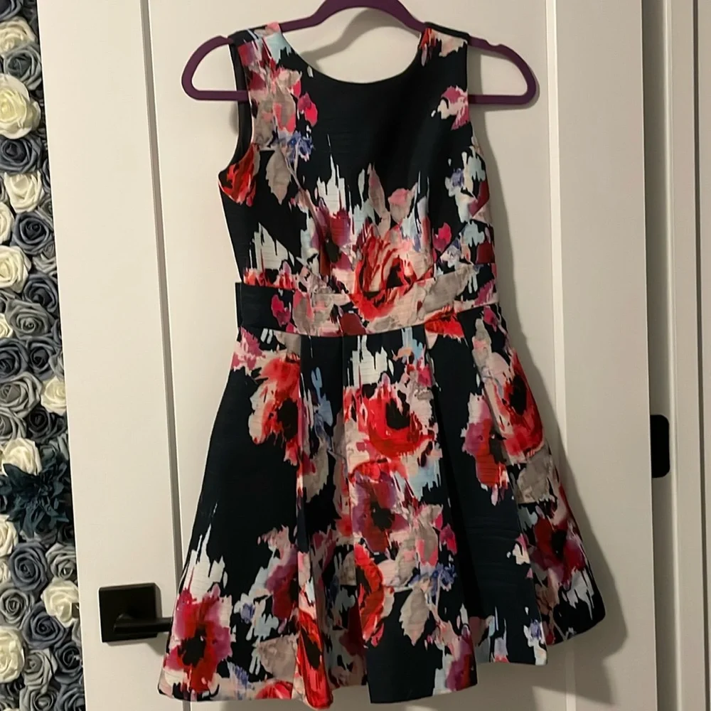 kate spade Navy Floral Fit-and-Flare Dress with Red and Pink Flowers Sz 0